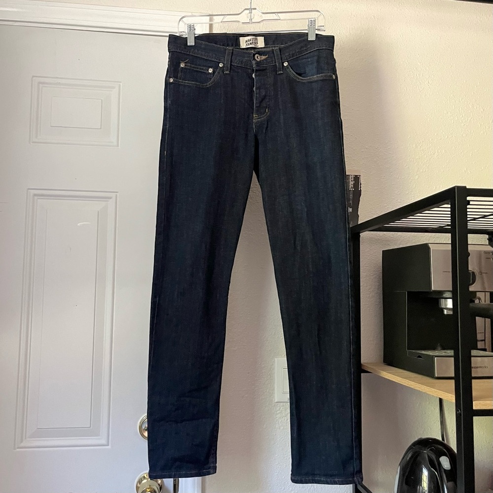 NAKED & FAMOUS dark blue wash weird guy cotton cashmere blend slim‎ leg jeans